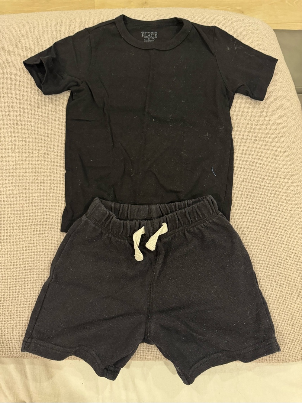 The Children's Place Black Shorts with Cream Drawstring